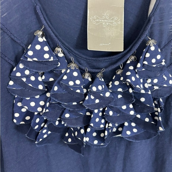 Anthropologie Little Yellow Button Blue sleeveless tassle racerback tank Small - Picture 3 of 10